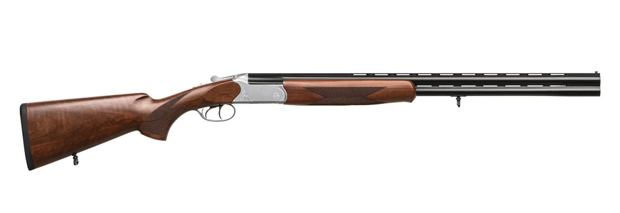 Shotgun with wood and metal stock.