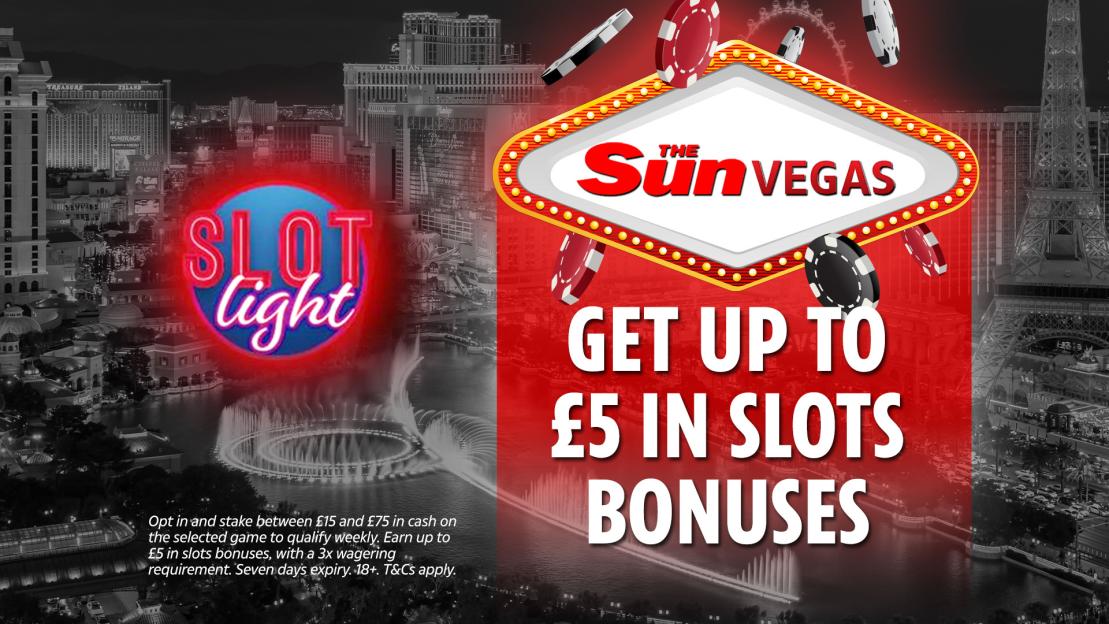 Play Sun Vegas’ featured slot light game to get up to £5 in slot bonuses