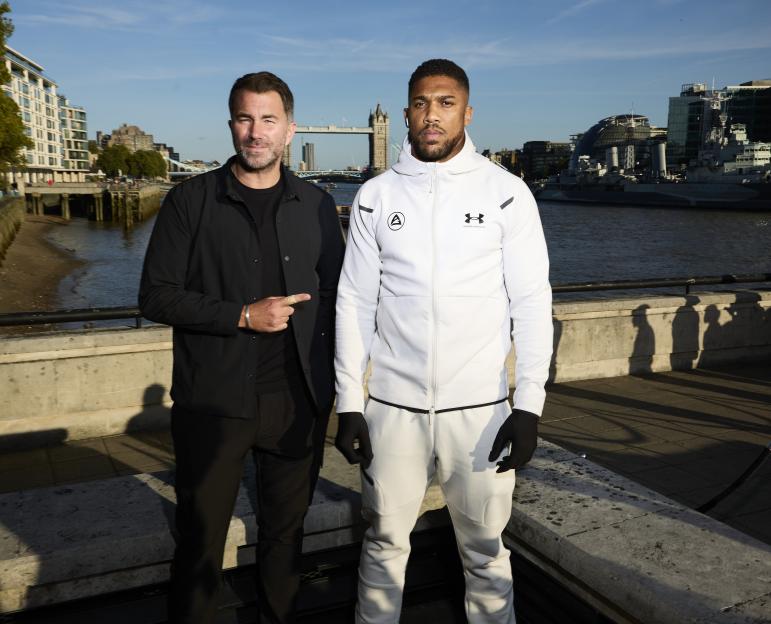 Anthony Joshua and Eddie Hearn at a media day.