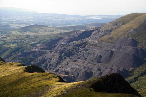 Aerial view of Dinorwig quarry in Snowdonia National Park, Wales.