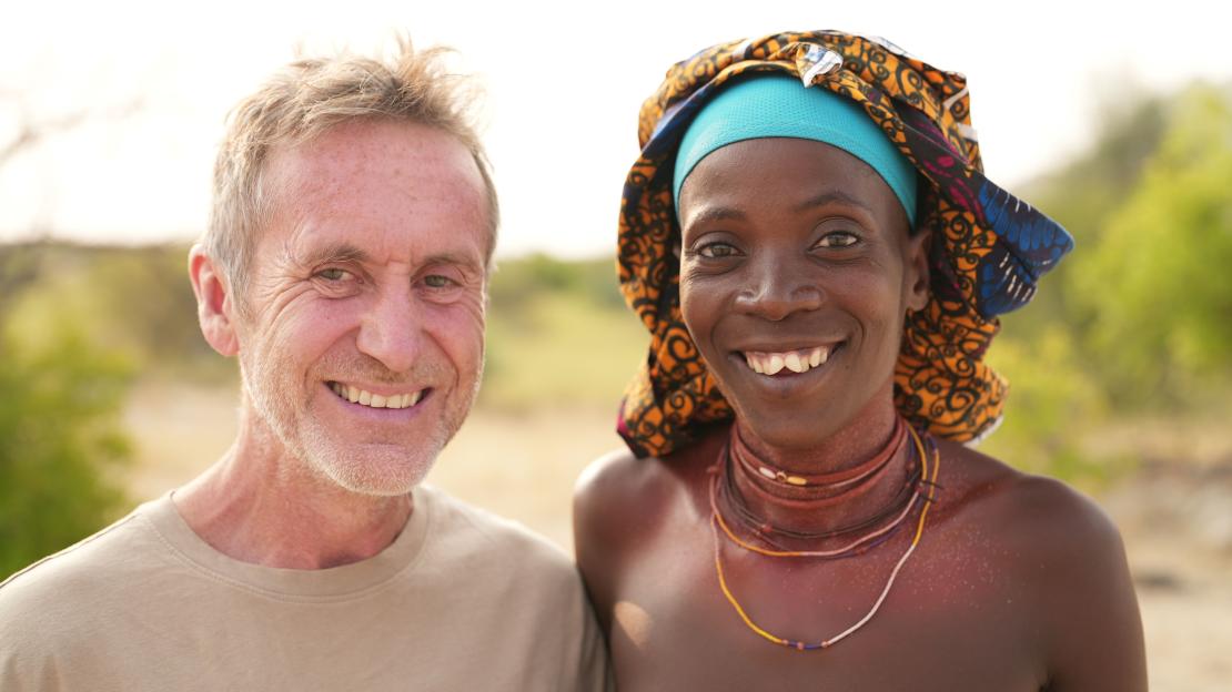 Portrait of Bruce Parry with a Mucubal woman in Angola.