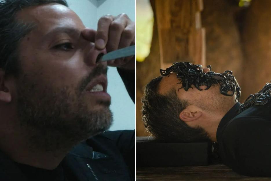 David Blaine pushes a steak knife up his nose and covers himself in scorpions in stomach-churning pictures from new show