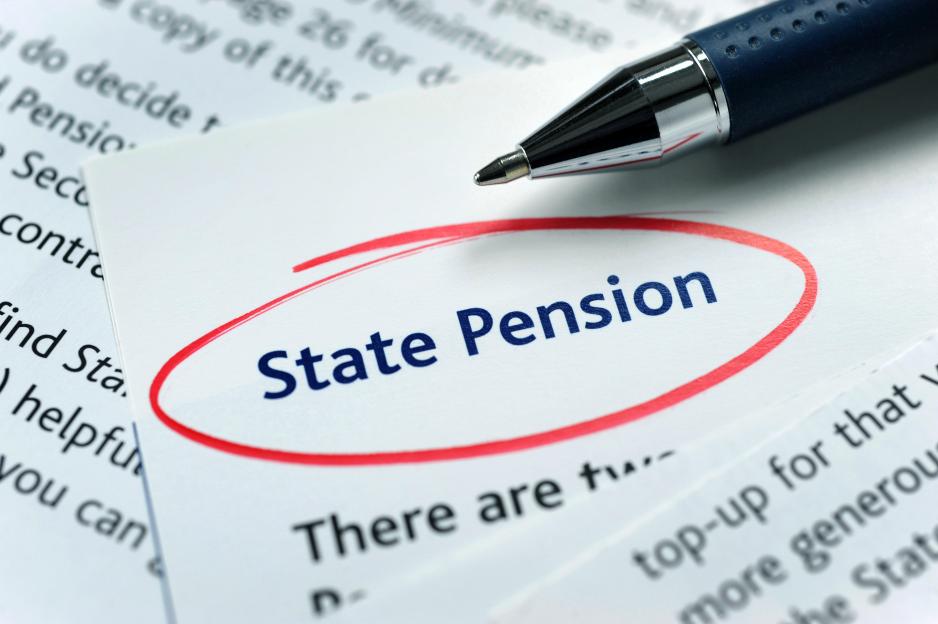 State Pension circled on a document with a pen.