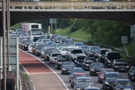 Heavy traffic on the M4 motorway in west London.