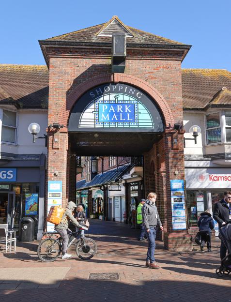 Entrance to Park Mall shopping centre in Ashford, Kent.